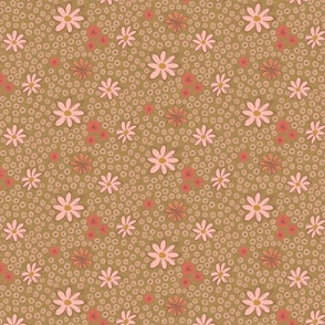 Bohemian Daisies -marled olive with pink gold sepia