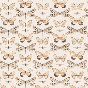 Flying Insects // Orange, Tan, Beige // Micro-Mini Scale // Linen Look // 