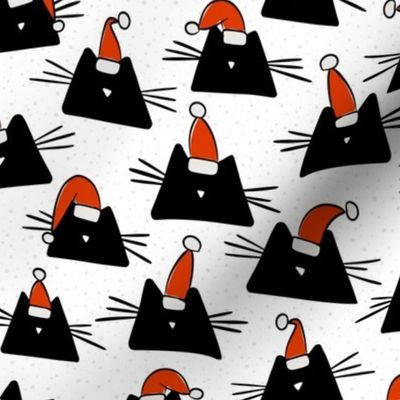 christmas cats - mio cat - hand drawn santa cats - cats fabric and wallpaper