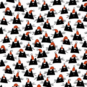 christmas cats - mio cat - hand drawn santa cats - cats fabric and wallpaper