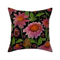 Cone Flowers Pink Green And Orange Butterflies Large Size