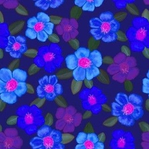 Pretty Portulaca Floral Deep Navy Blue & Purple