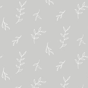 Delicate Floral, Clean Leaf, White on Gray