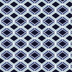 Geo Diamond Tile Nautical Navy & Pastel Blue with White