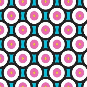Irregular circles, Pink with white on a light blue background
