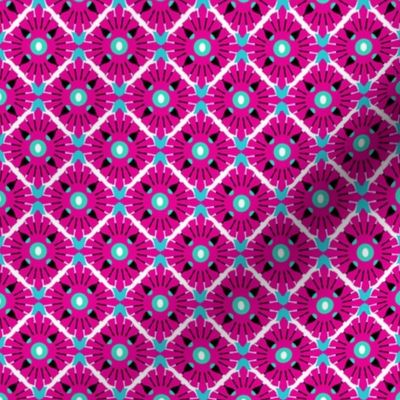 Imitation of complex knitting, Pink diamonds on a light blue background