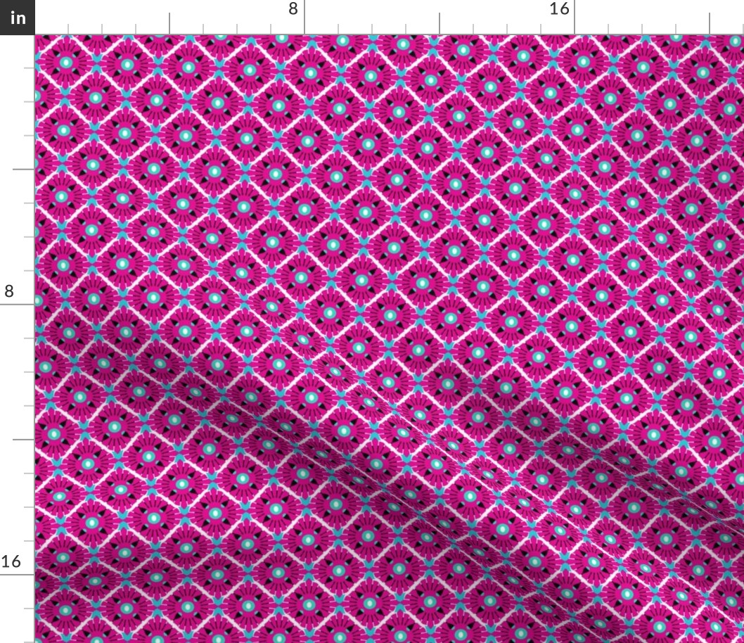 Imitation of complex knitting, Pink diamonds on a light blue background