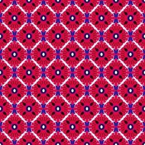 Imitation of complex knitting, Red diamonds on a blue background