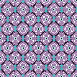 Imitation of complex knitting, Lilac rhombuses on a turquoise background