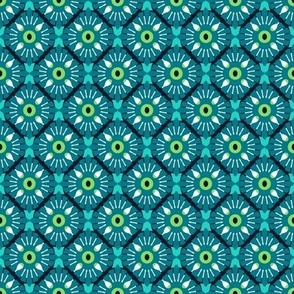 Imitation of complex knitting, Dark turquoise diamonds on a turquoise background