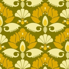 Japanese motifs, Yellow on dark ocher background