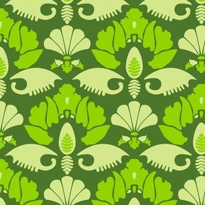 Japanese motifs, Light green on a dark green background