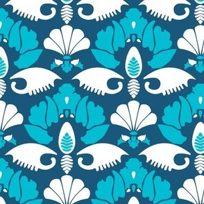 Japanese motifs, Turquoise white on a dark turquoise background