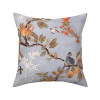 CHATEAU CHINOISERIE - SATURATED COLORS AND DUSTY BLUE SKY ON FABRIC TEXTURE