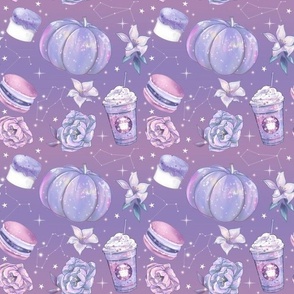 Pastel Purple Sky Halloween | Pumpkins. marshmallow, Flowers, Constellations, Macaron, Drinks