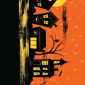 Spooky Halloween Street - Border Print - Orange