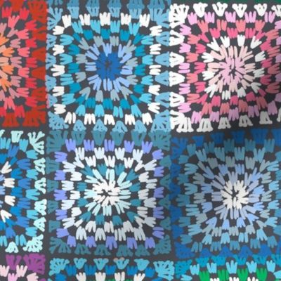 Granny squares quilt in beautiful multicolor blues