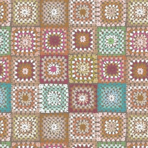 Granny square quilt in muted traditional colors 