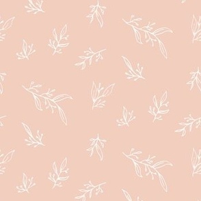 Delicate Floral, Clean Leaf Floral, White on Pink