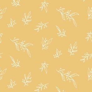 Delicate Floral, Clean Leaf Floral, White on Yellow