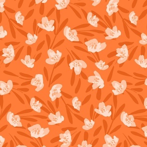 Entangled floral-orange, peach and white// medium scale