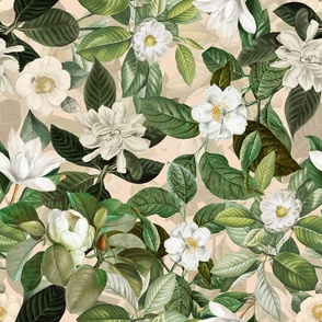 18" Lush Antique Magnolia Flowers - Vintage Magnolias home decor, Nostalgic  wallpaper,Magnolia Fabric - Flowers Fabric -  Magnolia Wallpaper beige double layer