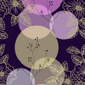 floral botanicals retro curtains bubbles on purple night