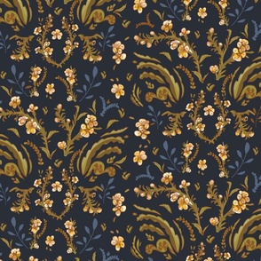 UPDATED NZ Native plants_ Manuka botanicals flowers on solid dark navy blue _ medium  scale 