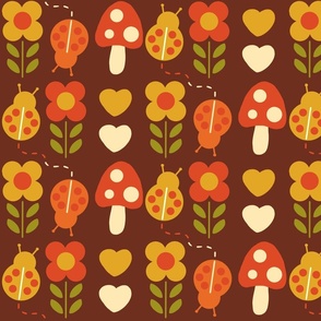 Retro bugs and flowers in Brown