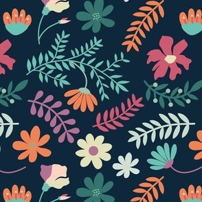 Flowers and twigs seamless pattern