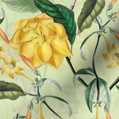  Lush Antique Magnolia Flowers - Vintage Magnolias home decor, Nostalgic  wallpaper,Magnolia Fabric - Flowers Fabric -  Magnolia Wallpaper green double layer