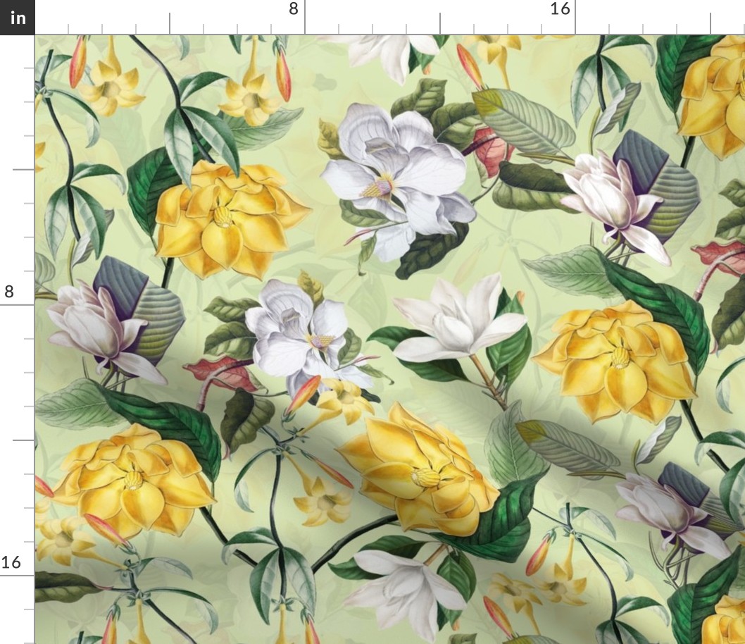  Lush Antique Magnolia Flowers - Vintage Magnolias home decor, Nostalgic  wallpaper,Magnolia Fabric - Flowers Fabric -  Magnolia Wallpaper green double layer