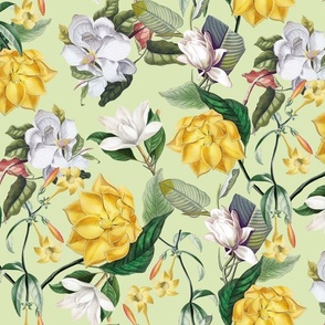  Lush Antique Magnolia Flowers - Vintage Magnolias home decor, Nostalgic  wallpaper,Magnolia Fabric - Flowers Fabric -  Magnolia Wallpaper green