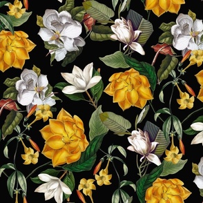  Lush Antique Magnolia Flowers - Vintage Magnolias home decor, Nostalgic  wallpaper,Magnolia Fabric - Flowers Fabric -  Magnolia Wallpaper Black