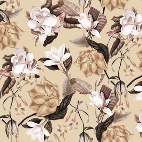  Lush Antique Magnolia Flowers - Vintage Magnolias home decor, Nostalgic  wallpaper,Magnolia Fabric - Flowers Fabric -  Magnolia Wallpaper beige