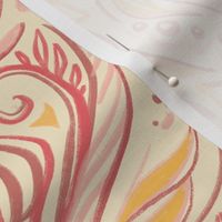 Soft Pink, Yellow and Cream Nouveau Damask - large scale