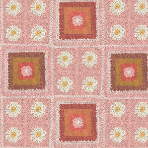 Bohemian mixed Daisy Granny Square in pinks - large size 25x25 repeat