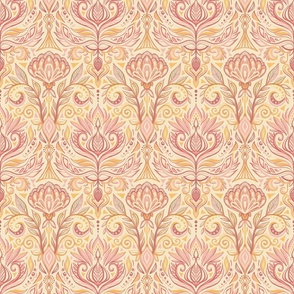 Soft Pink, Yellow and Cream Nouveau Damask - medium scale