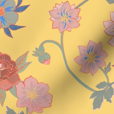 Victorian-Era Florals - yellow - medium 