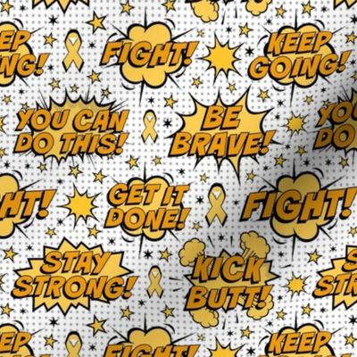 Medium Scale Kids Comic Bubble Support Sayings Childhood Cancer Yellow Gold Ribbons