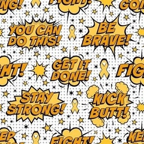 Medium Scale Kids Comic Bubble Support Sayings Childhood Cancer Yellow Gold Ribbons