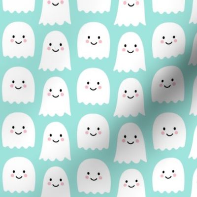 cute ghosts on pastel teal