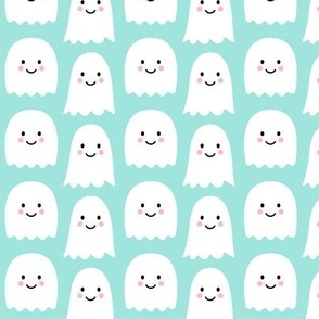 cute ghosts on pastel teal