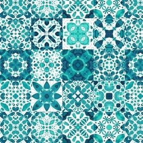 Teal Green Geometric Watercolor Tiles Small Scale