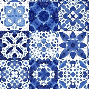 Indigo Blue Watercolor Geometric Tiles