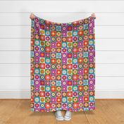 Colorful and Joyful Granny Square Crochet Inspired Retro Bright Floral Pattern