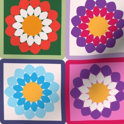 Colorful and Joyful Granny Square Crochet Inspired Retro Bright Floral Pattern