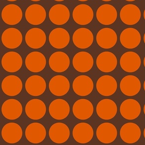 Medium - Retro orange on brown polka dots - vintage inspired orange brown mod circle fabric - simple bold geometric