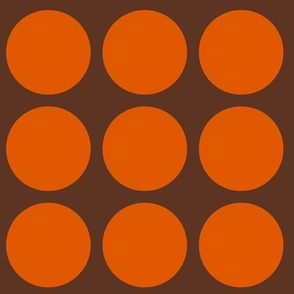 Large  - Retro orange on brown polka dots - vintage inspired orange brown mod circle fabric - simple bold geometric
