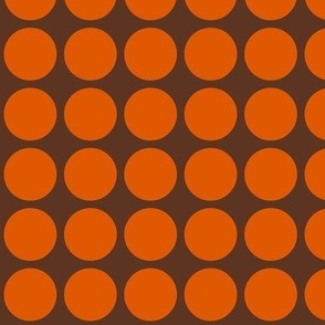 Small - Retro orange on brown polka dots - vintage inspired orange brown mod circle fabric - simple bold geometric